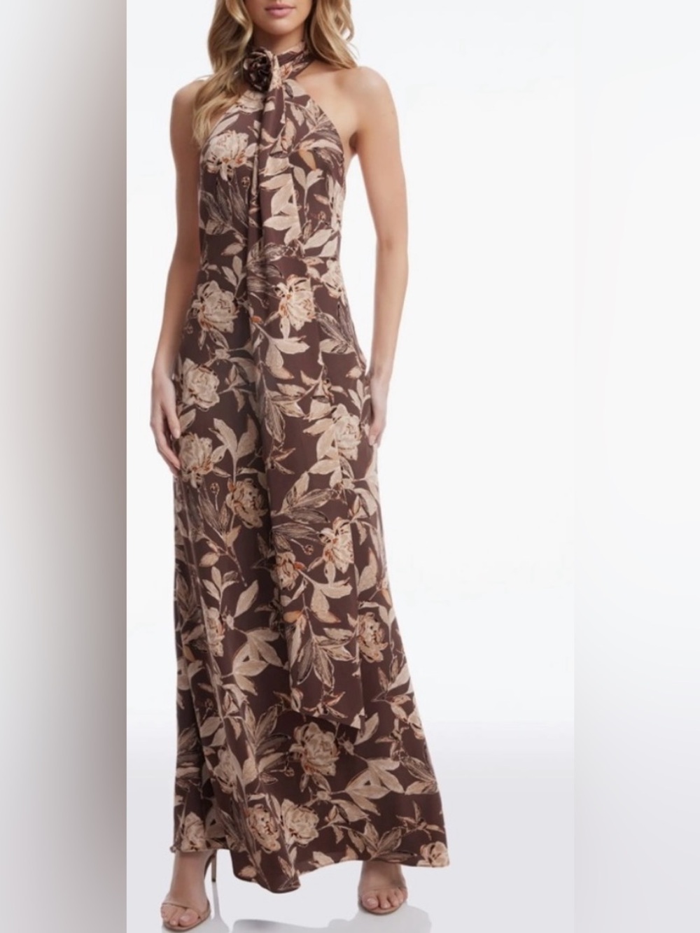 Olivia Floral Halter Neck Dress - NWOT - Brown